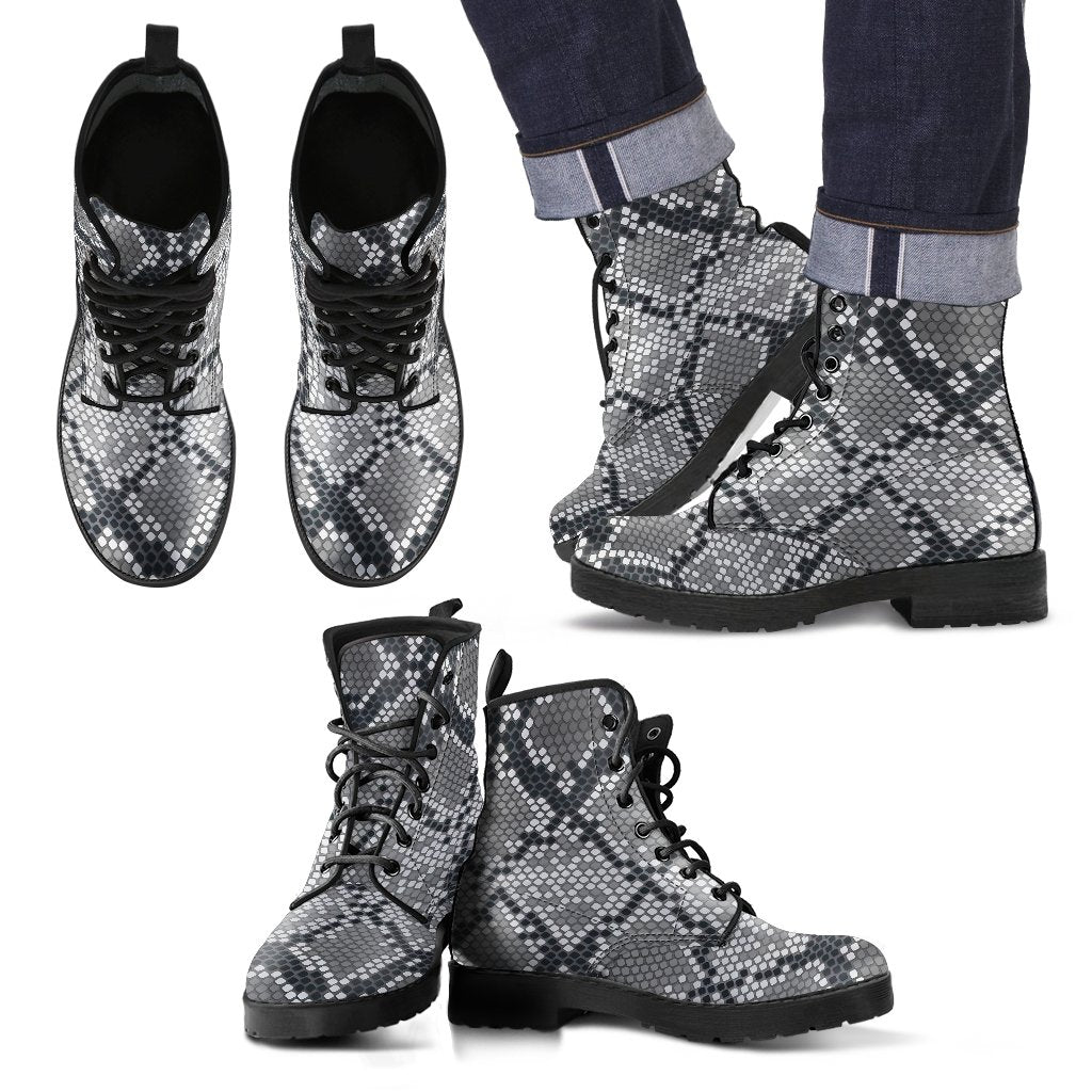 Python Skin Snakeskin Pattern Print Men Women Leather Boots-grizzshop
