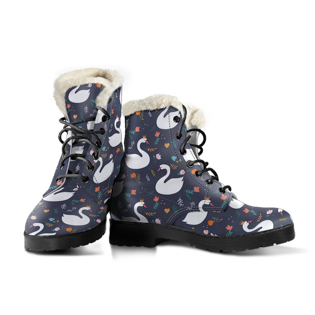 Queen Floral Swan Pattern Print Comfy Winter Boots-grizzshop
