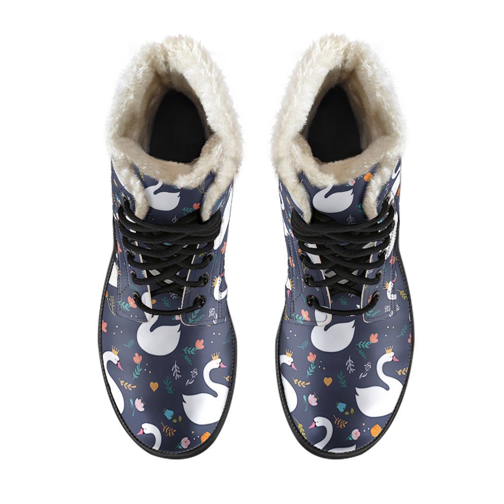 Queen Floral Swan Pattern Print Comfy Winter Boots-grizzshop