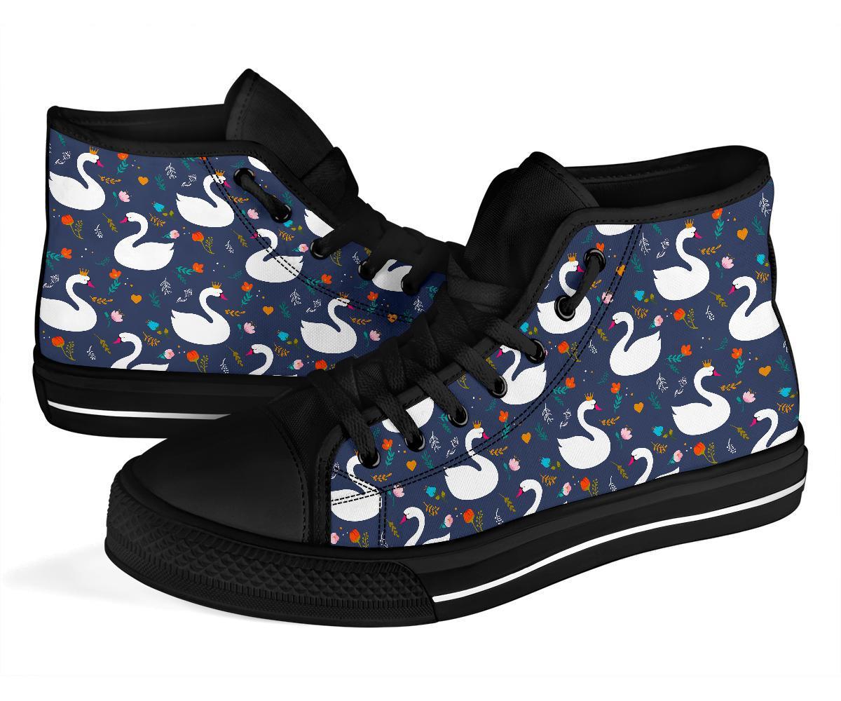 Queen Floral Swan Pattern Print Men Women's High Top Shoes-grizzshop