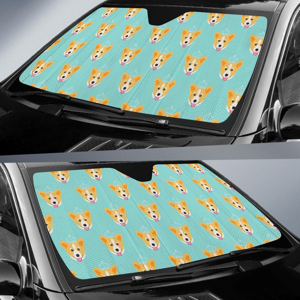 Queen King Corgi Pattern Print Car Sun Shade-grizzshop
