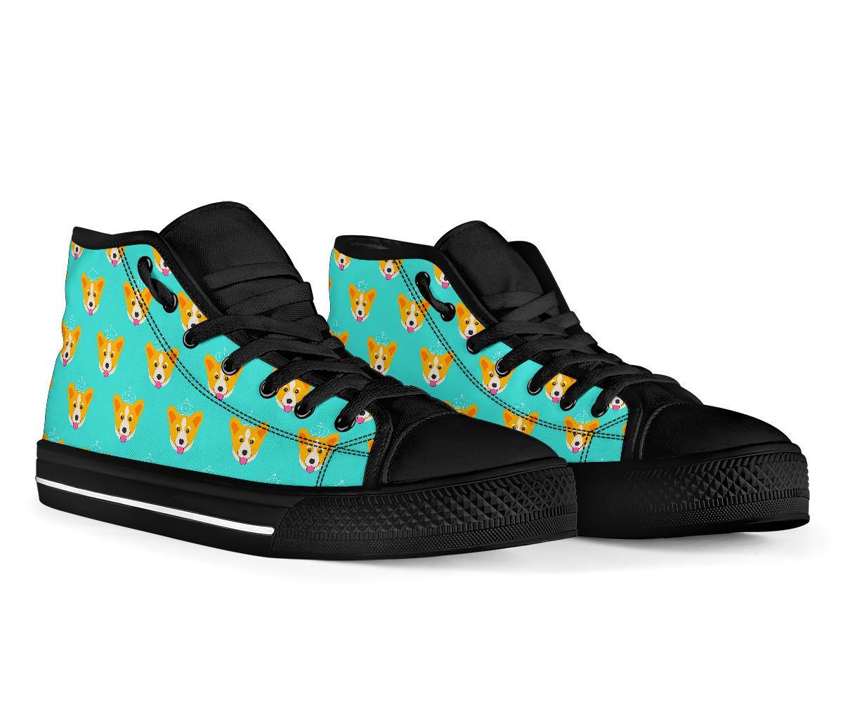 Queen King Corgi Pattern Print Men Women's High Top Shoes-grizzshop