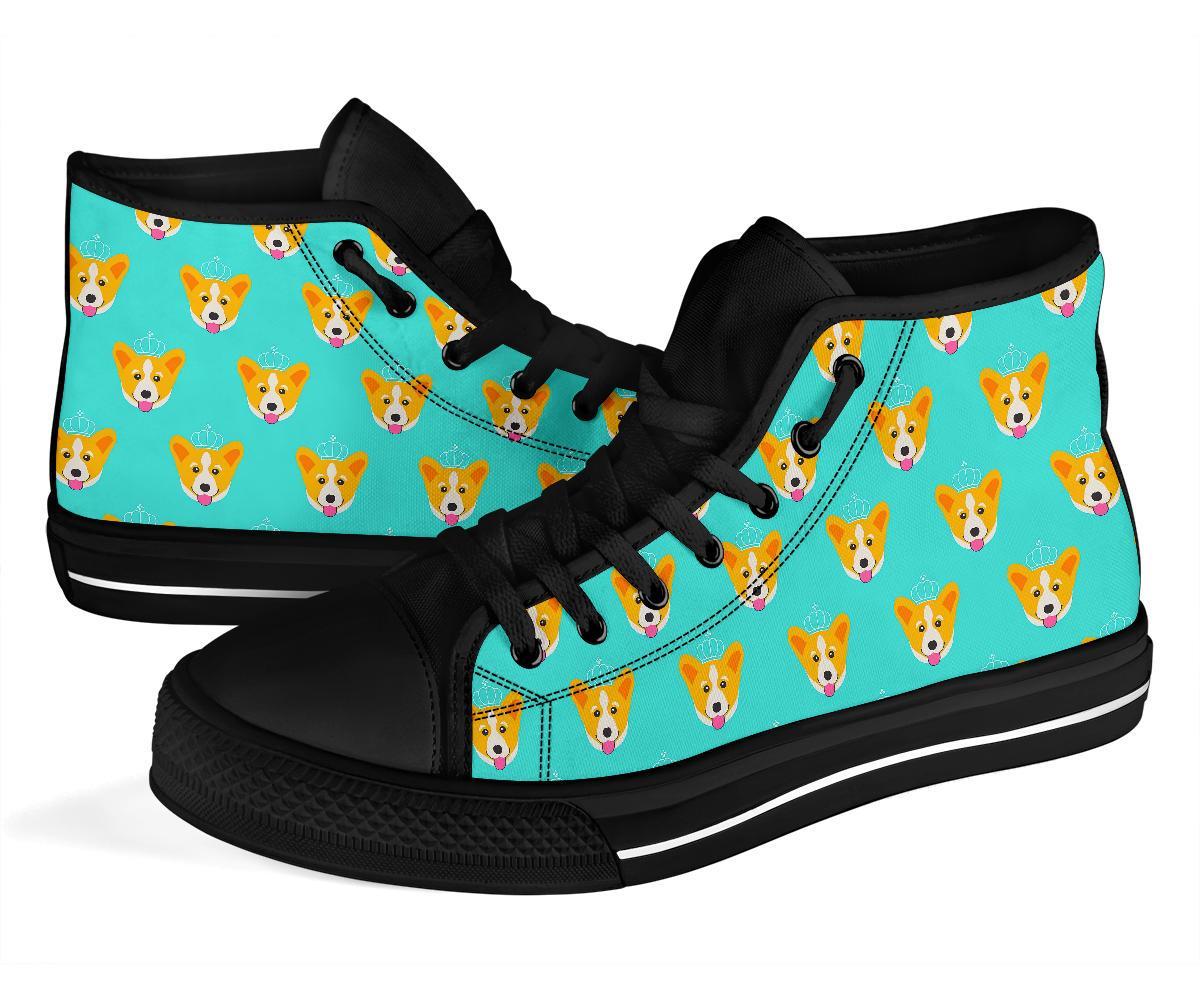 Queen King Corgi Pattern Print Men Women's High Top Shoes-grizzshop