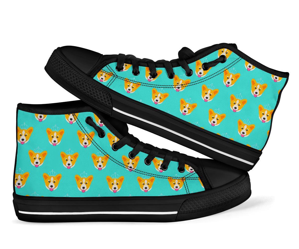 Queen King Corgi Pattern Print Men Women's High Top Shoes-grizzshop