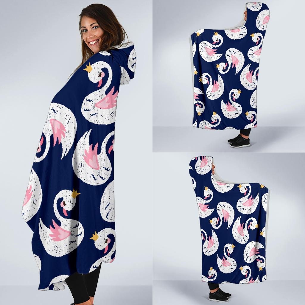 Queen Swan Pattern Print Hooded Blanket-grizzshop