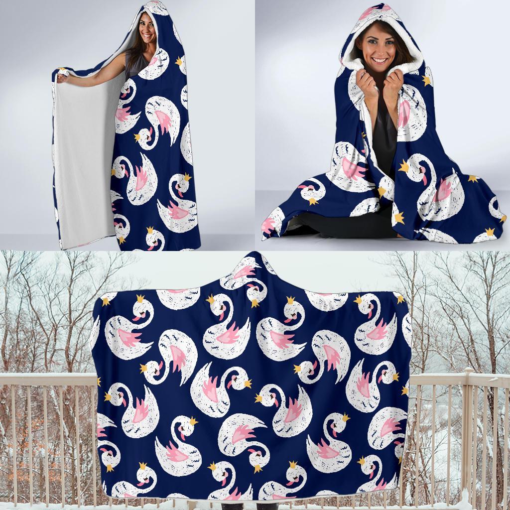 Queen Swan Pattern Print Hooded Blanket-grizzshop
