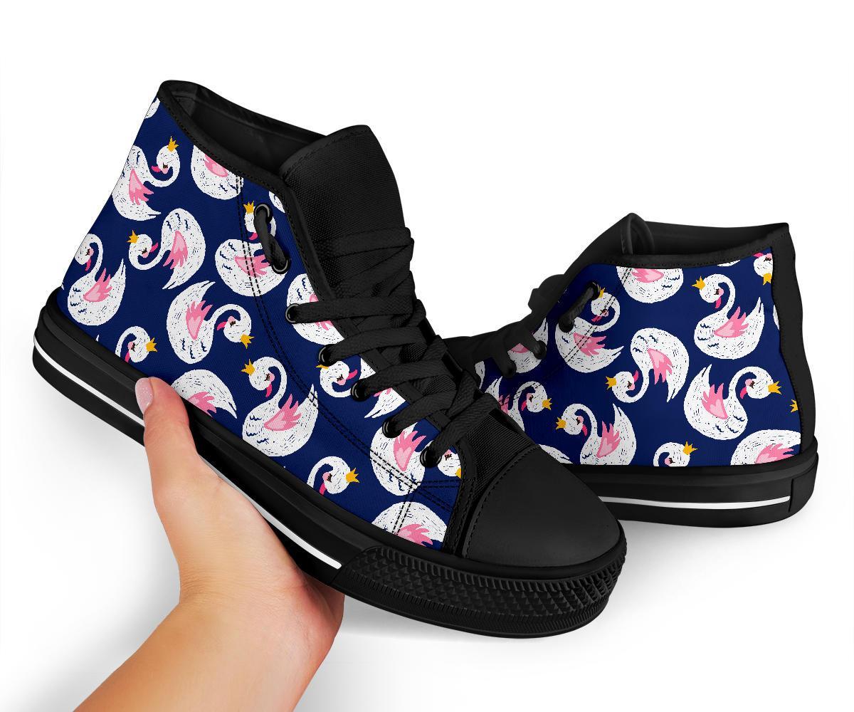 Queen Swan Pattern Print Men Women's High Top Shoes-grizzshop