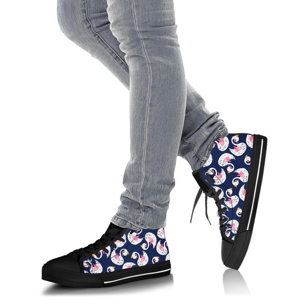 Queen Swan Pattern Print Men Women's High Top Shoes-grizzshop