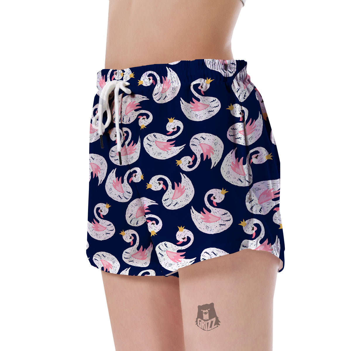 Queen Swan Pattern Print Women's Shorts-grizzshop