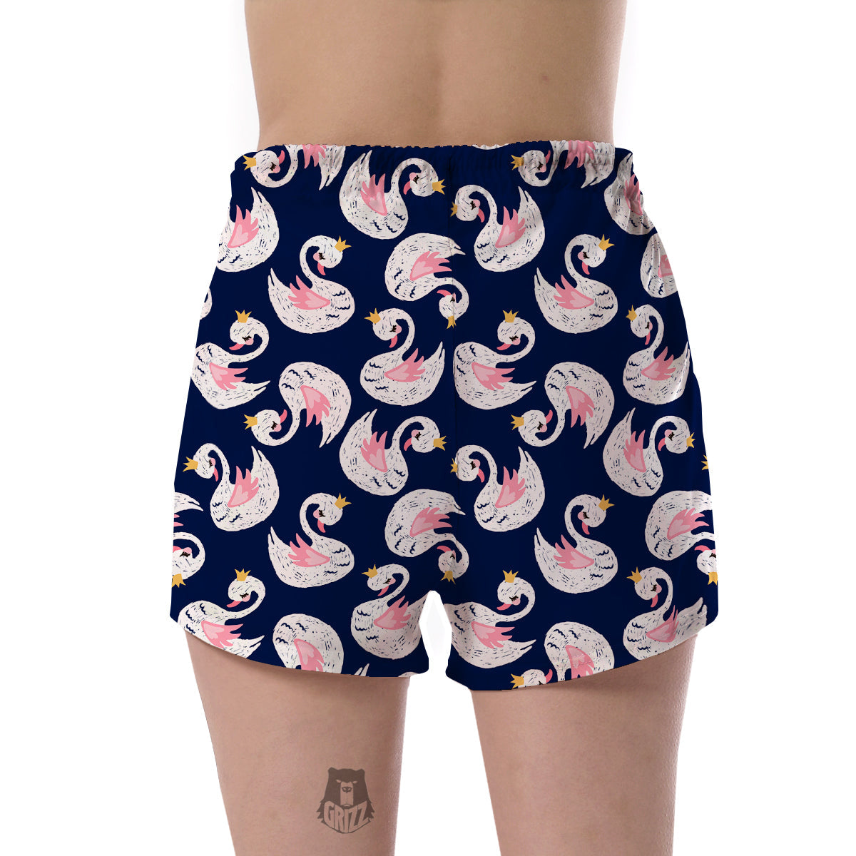 Queen Swan Pattern Print Women's Shorts-grizzshop
