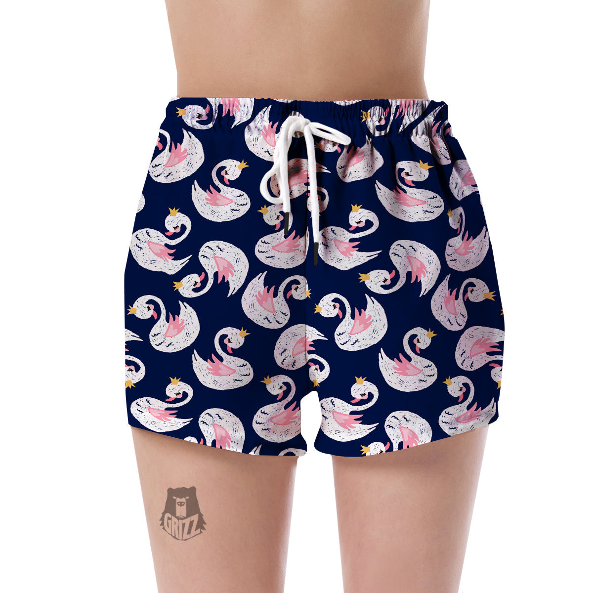Queen Swan Pattern Print Women's Shorts-grizzshop