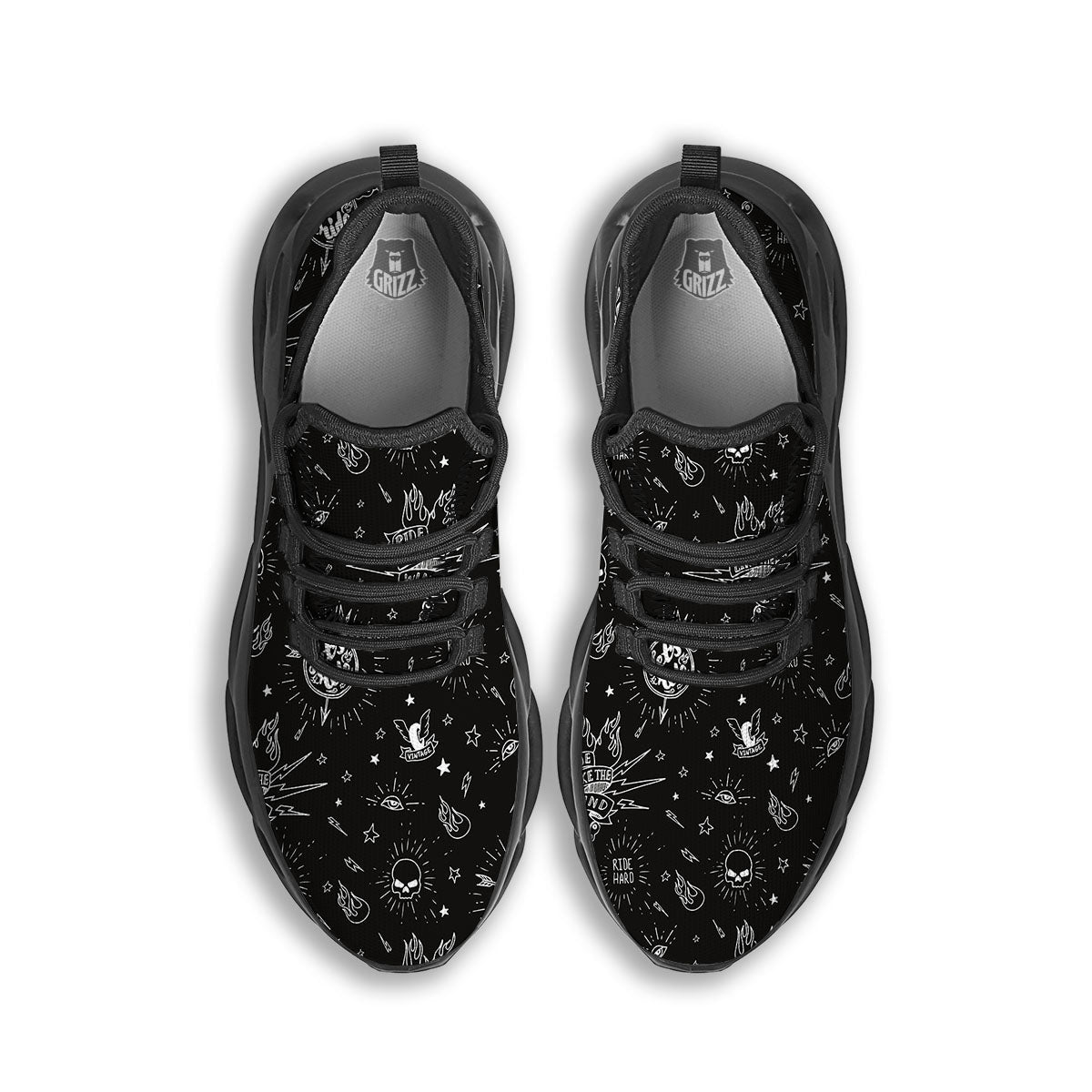 Quote Motorcycle Print Pattern Black Running Shoes-grizzshop