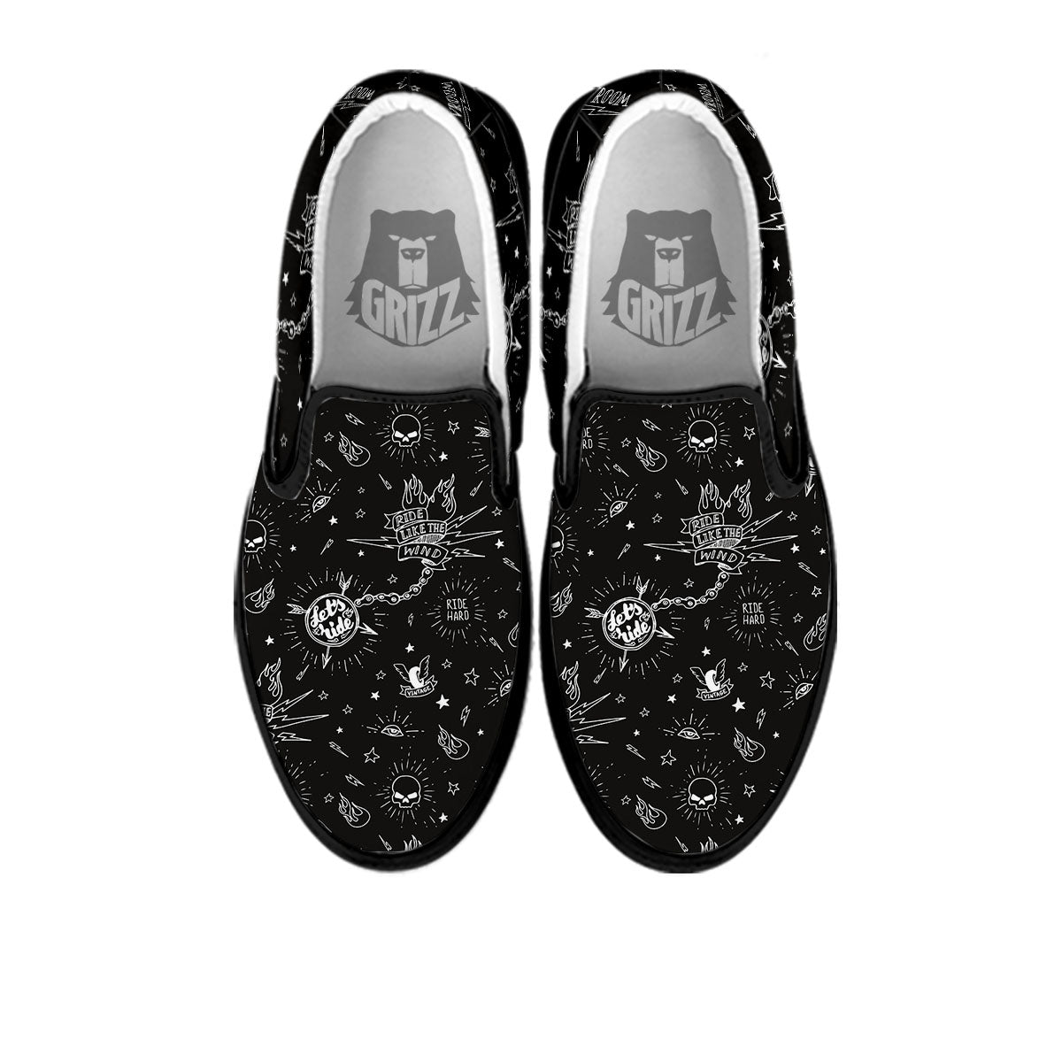 Quote Motorcycle Print Pattern Black Slip On Shoes-grizzshop