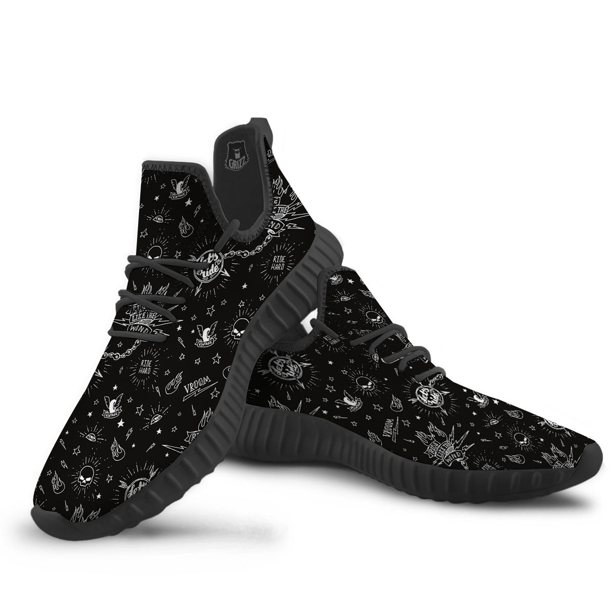 Quote Motorcycle Print Pattern Black Walking Shoes-grizzshop