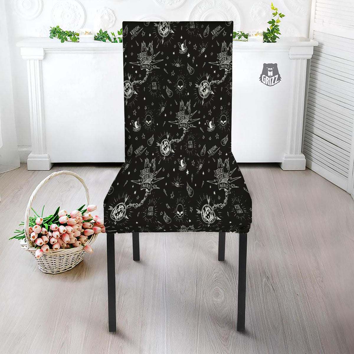 Quote Motorcycle Print Pattern Dining Chair Slipcover-grizzshop