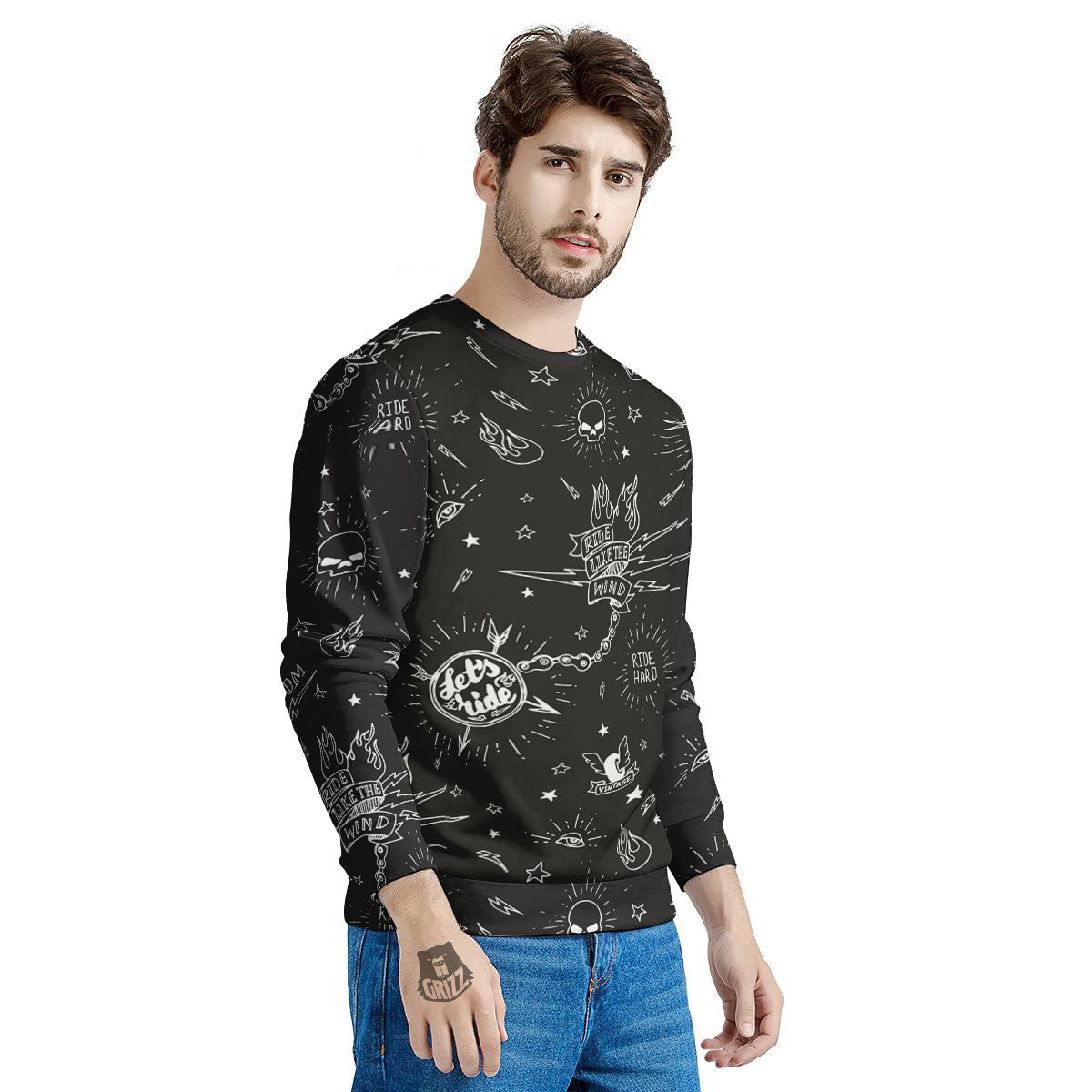 Quote Motorcycle Print Pattern Men's Sweatshirt-grizzshop