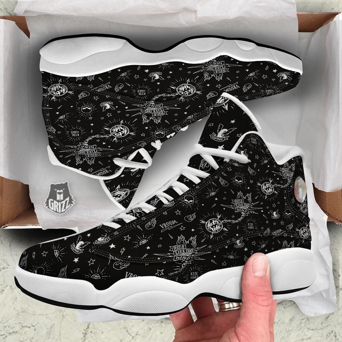 Quote Motorcycle Print Pattern White Basketball Shoes-grizzshop