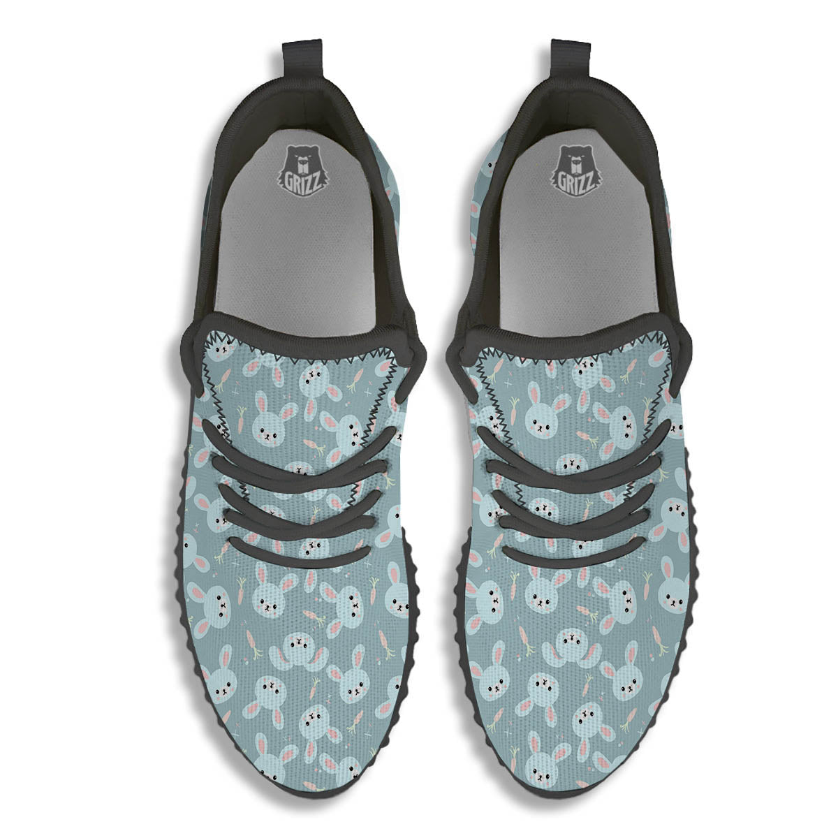 Rabbit And Carrot Print Pattern Black Walking Shoes-grizzshop