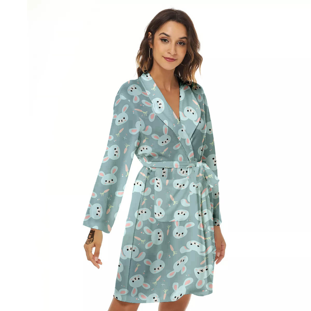Rabbit And Carrot Print Pattern Women's Robe-grizzshop