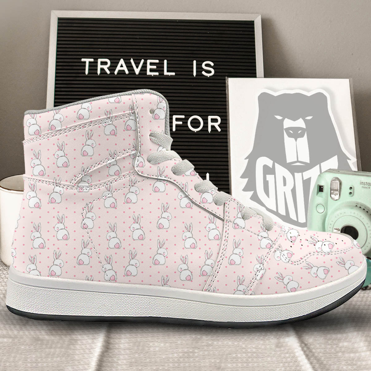 Rabbit Cartoon Print Pattern High Top Sneakers-grizzshop