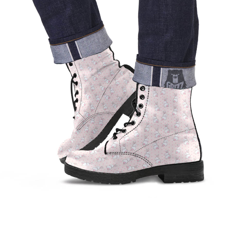 Rabbit Cartoon Print Pattern Leather Boots-grizzshop