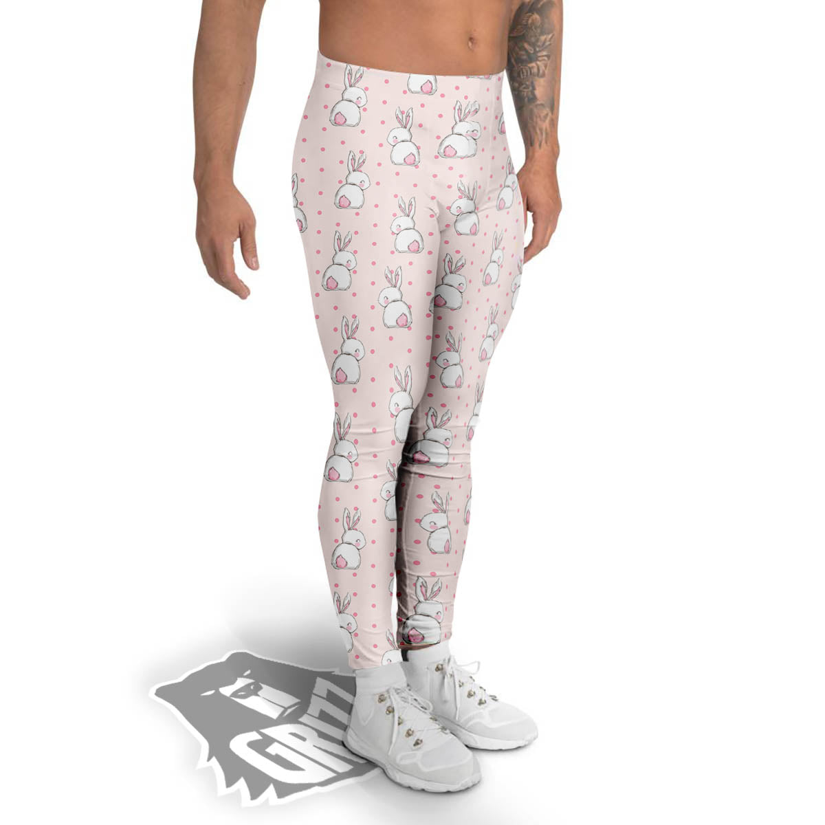 Rabbit Cartoon Print Pattern Men's Leggings-grizzshop