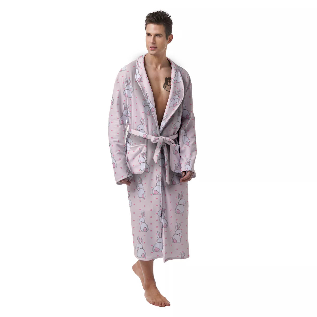 Rabbit Cartoon Print Pattern Men's Robe-grizzshop