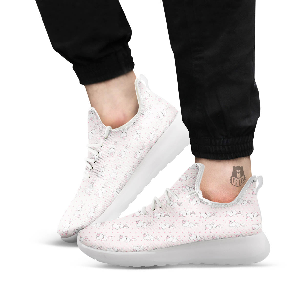Rabbit Cartoon Print Pattern White Athletic Shoes-grizzshop