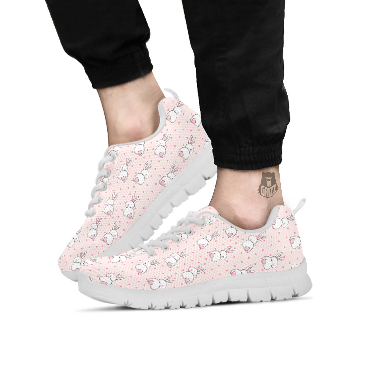 Rabbit Cartoon Print Pattern White Sneaker-grizzshop