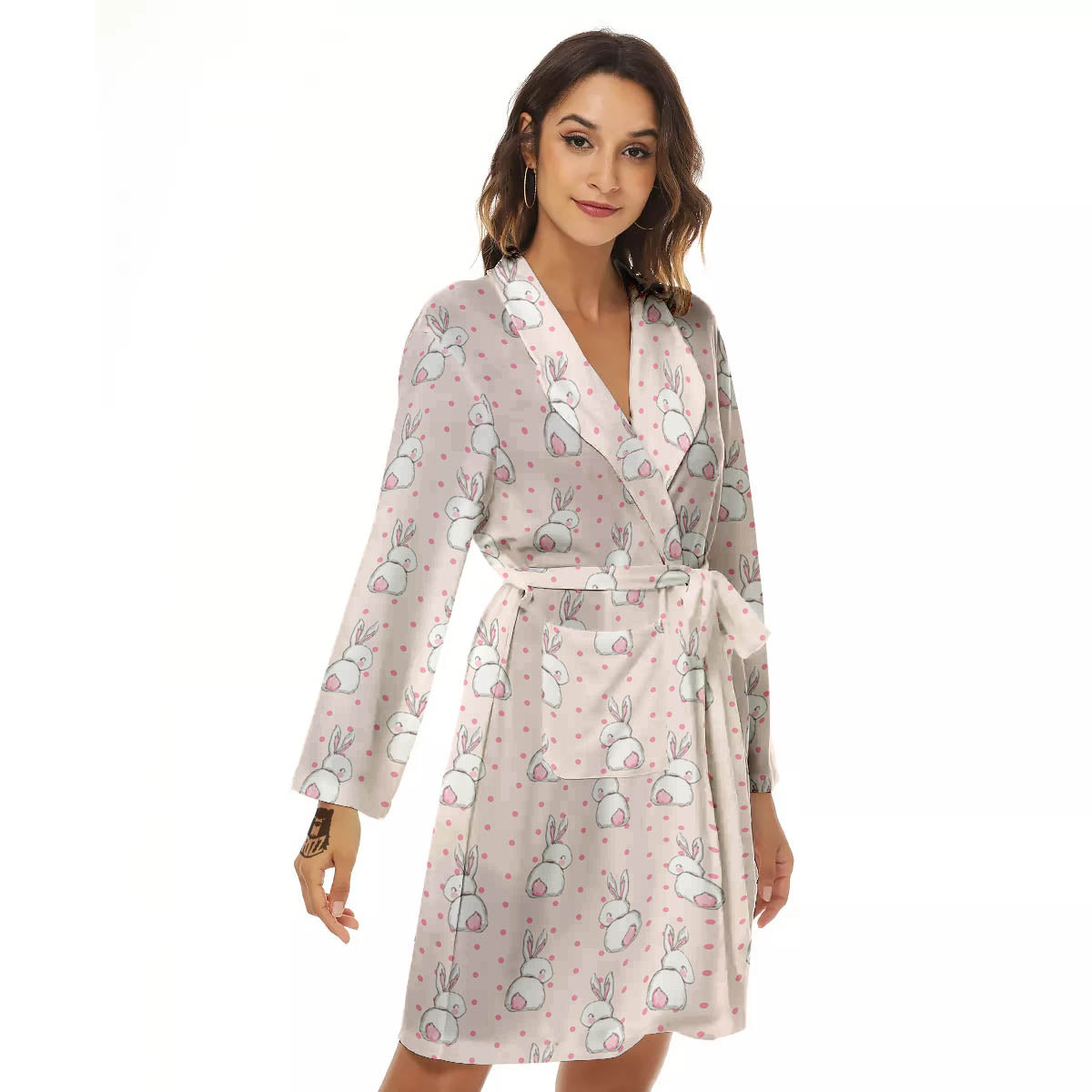 Rabbit Cartoon Print Pattern Women's Robe-grizzshop