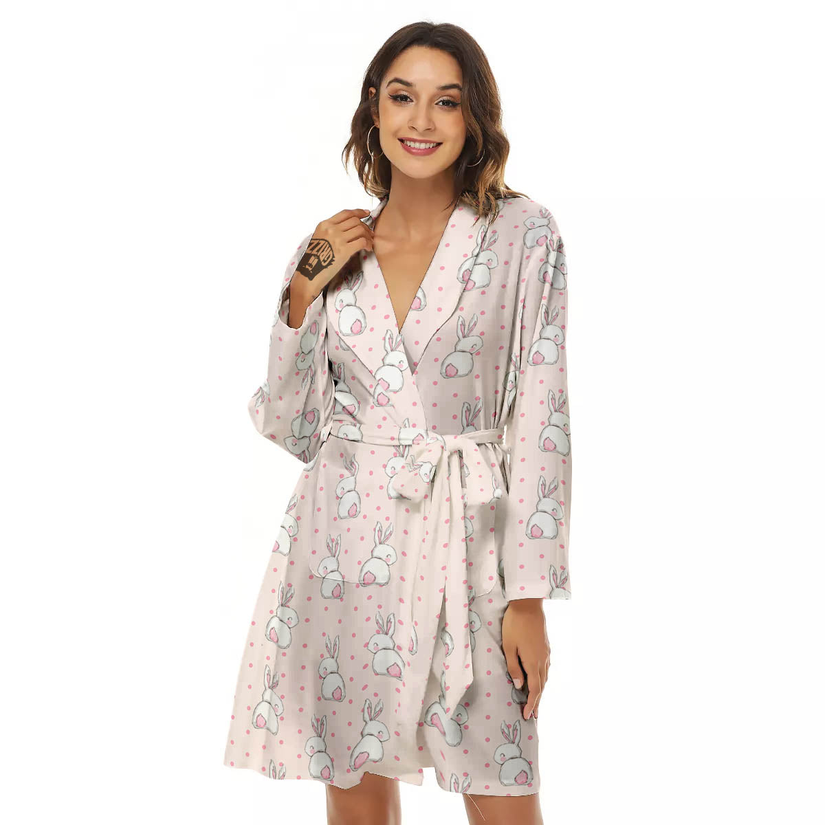 Rabbit Cartoon Print Pattern Women's Robe-grizzshop