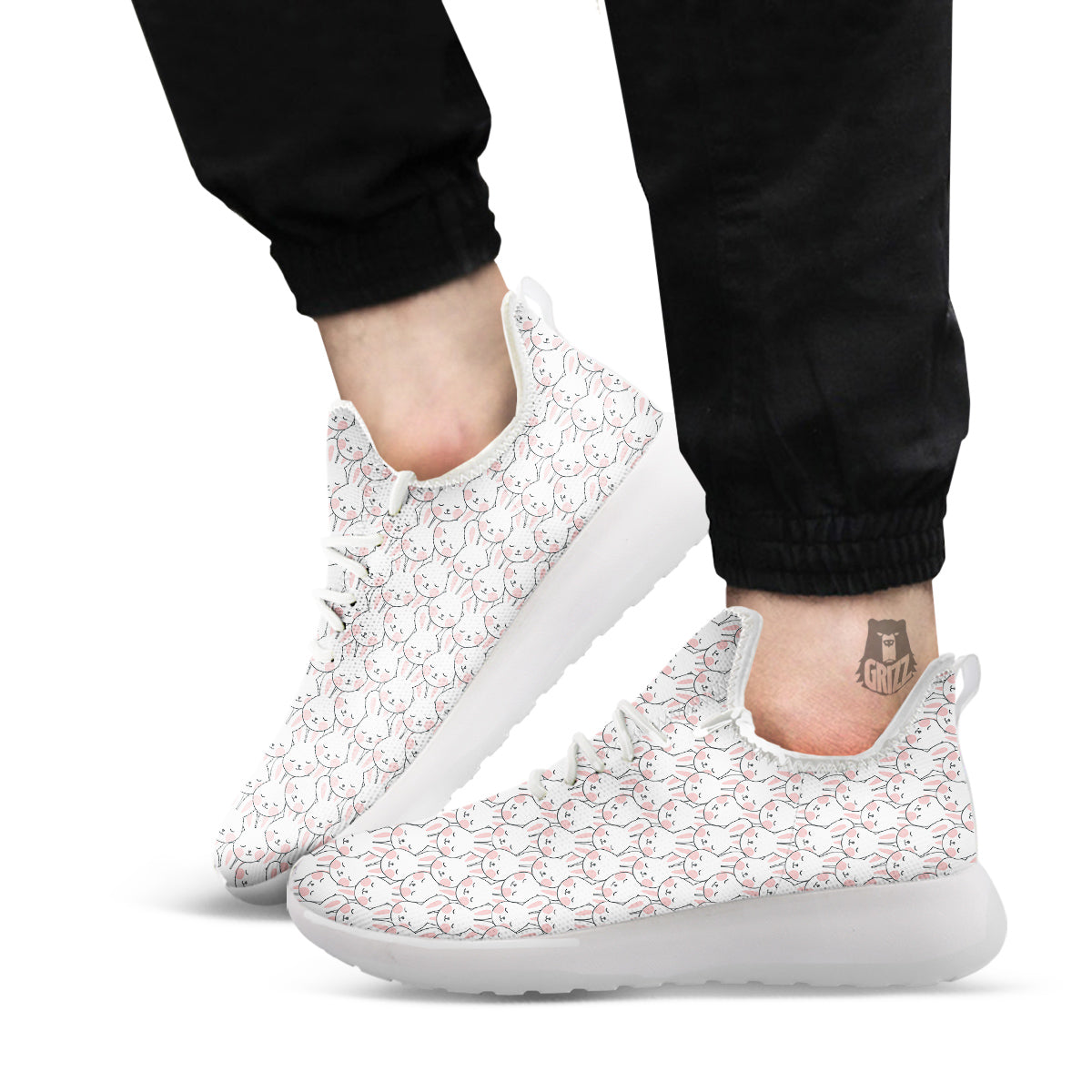 Rabbit Cute Print Pattern White Athletic Shoes-grizzshop