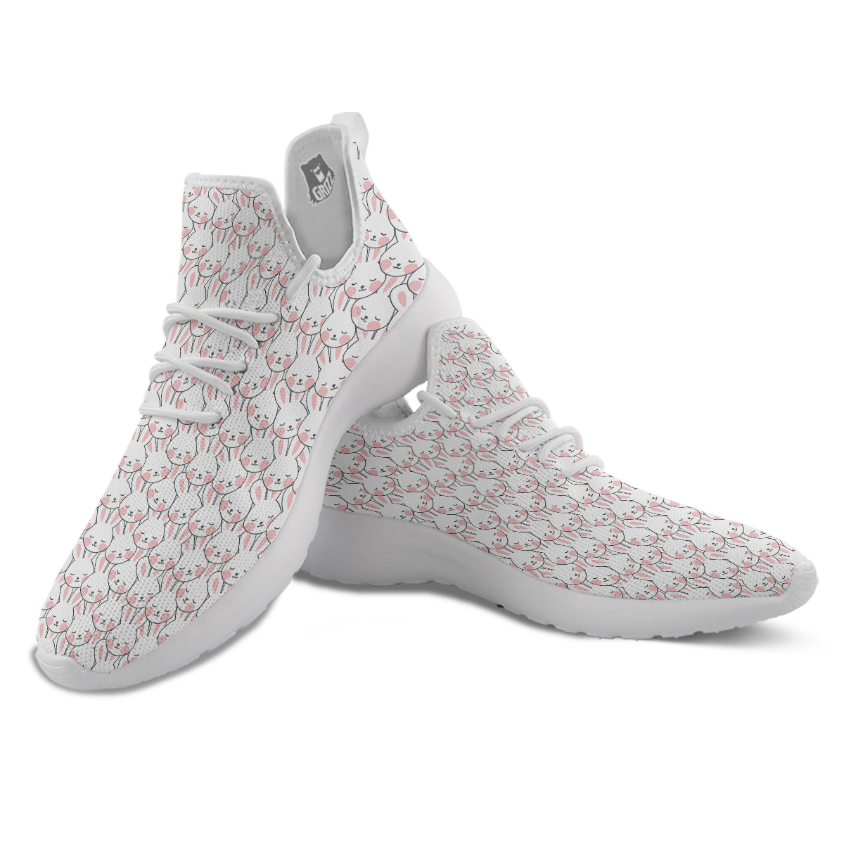 Rabbit Cute Print Pattern White Athletic Shoes-grizzshop