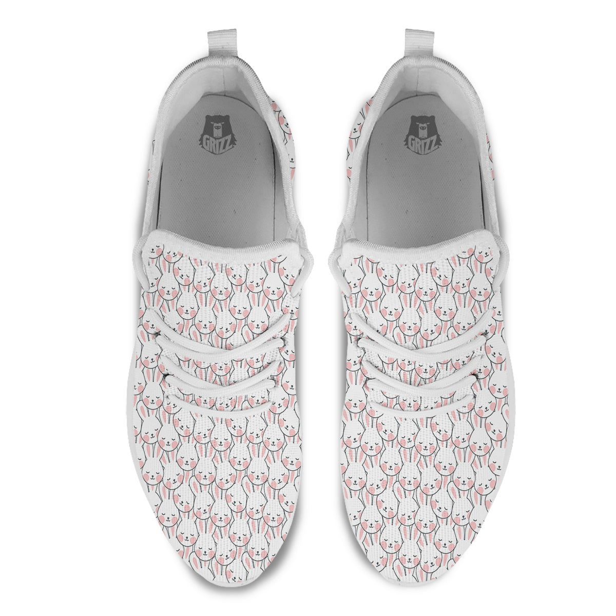 Rabbit Cute Print Pattern White Athletic Shoes-grizzshop