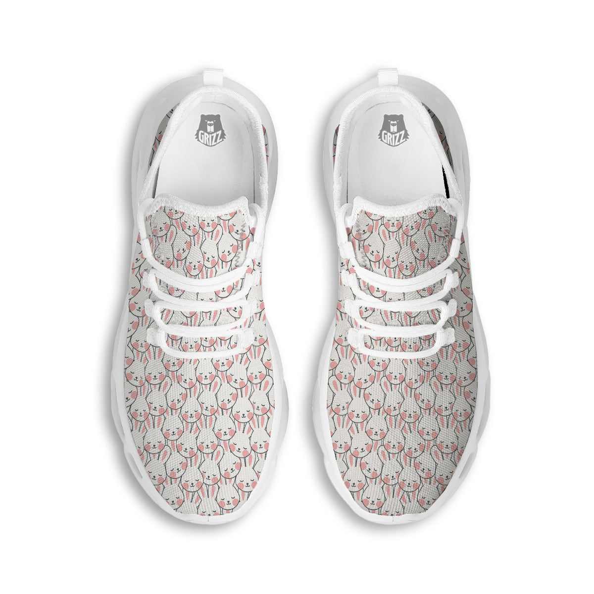 Rabbit Cute Print Pattern White Running Shoes-grizzshop