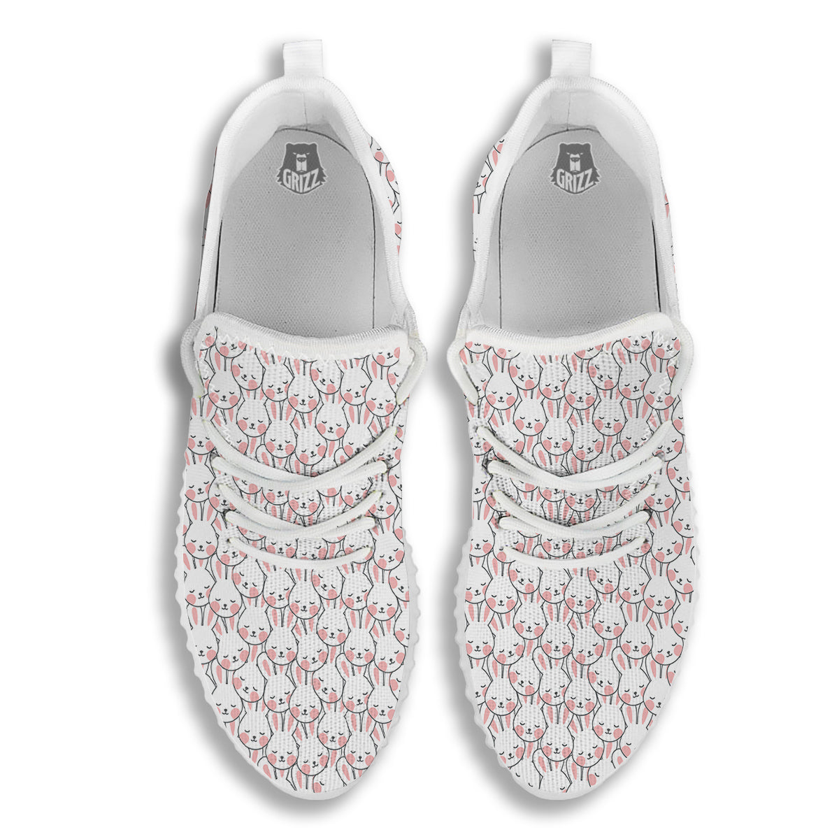 Rabbit Cute Print Pattern White Walking Shoes-grizzshop