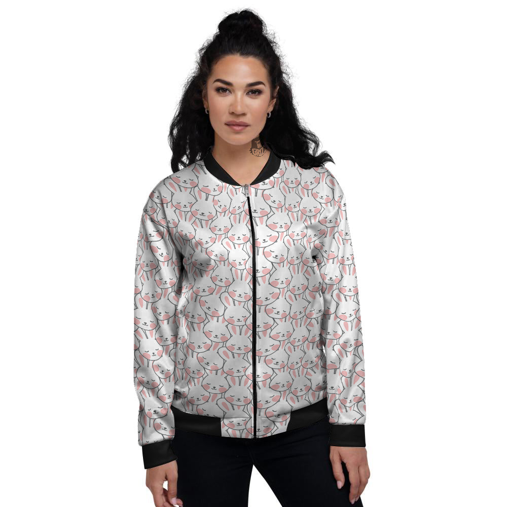 Rabbit Cute Print Pattern Women's Bomber Jacket-grizzshop