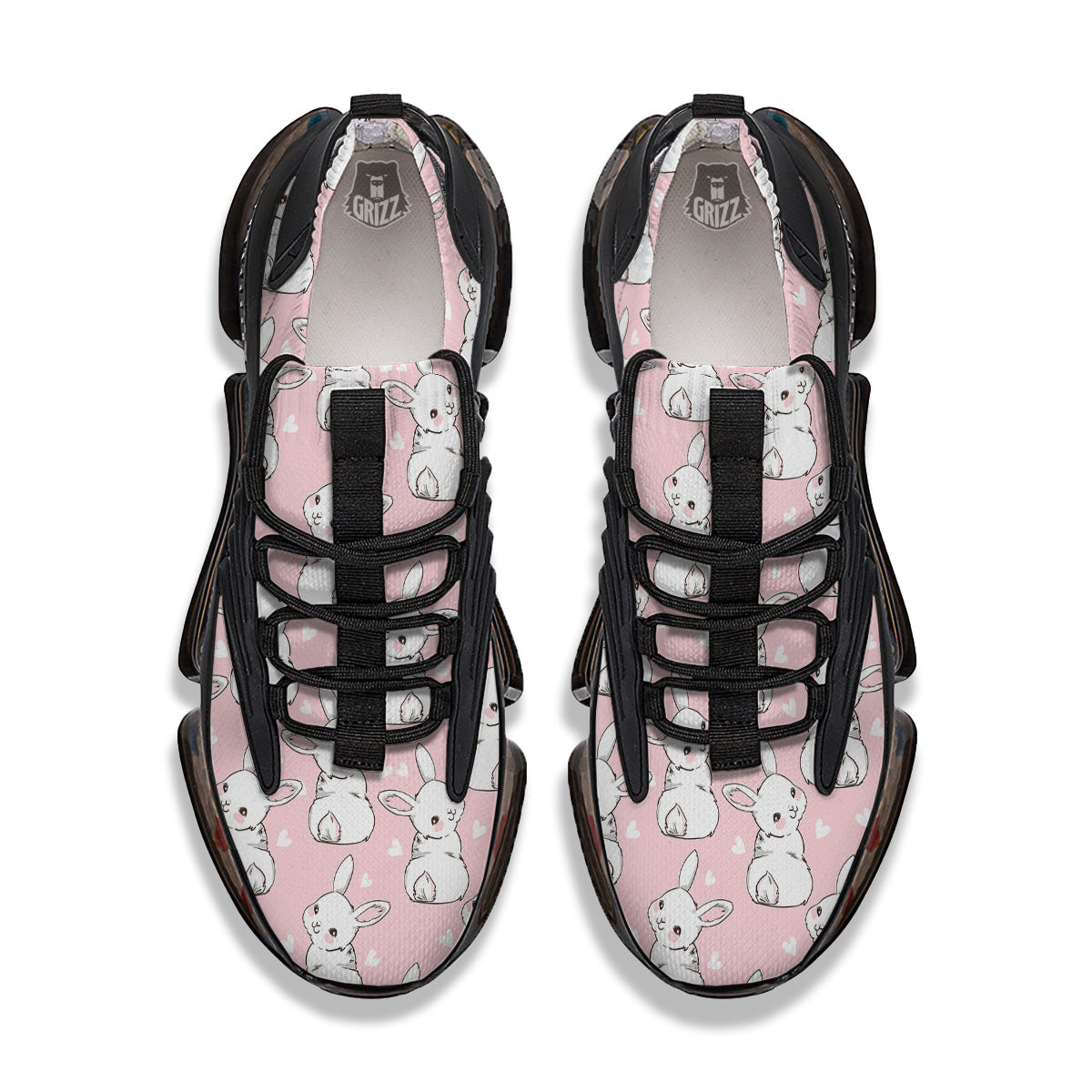 Rabbit Pink Print Pattern Black Gym Shoes-grizzshop