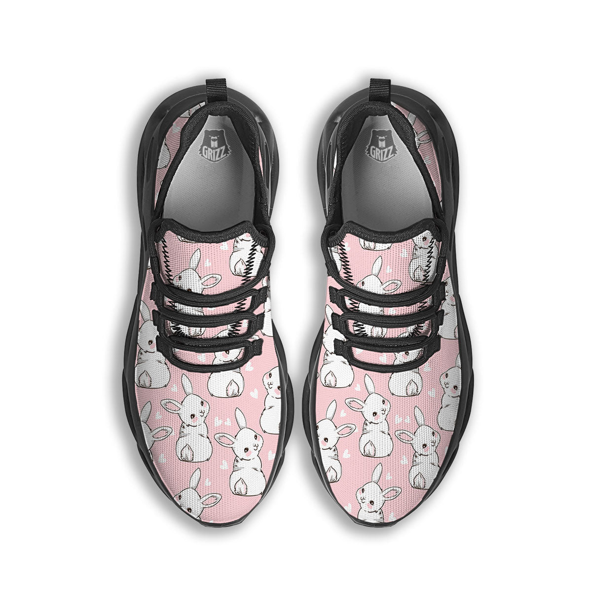 Rabbit Pink Print Pattern Black Running Shoes-grizzshop