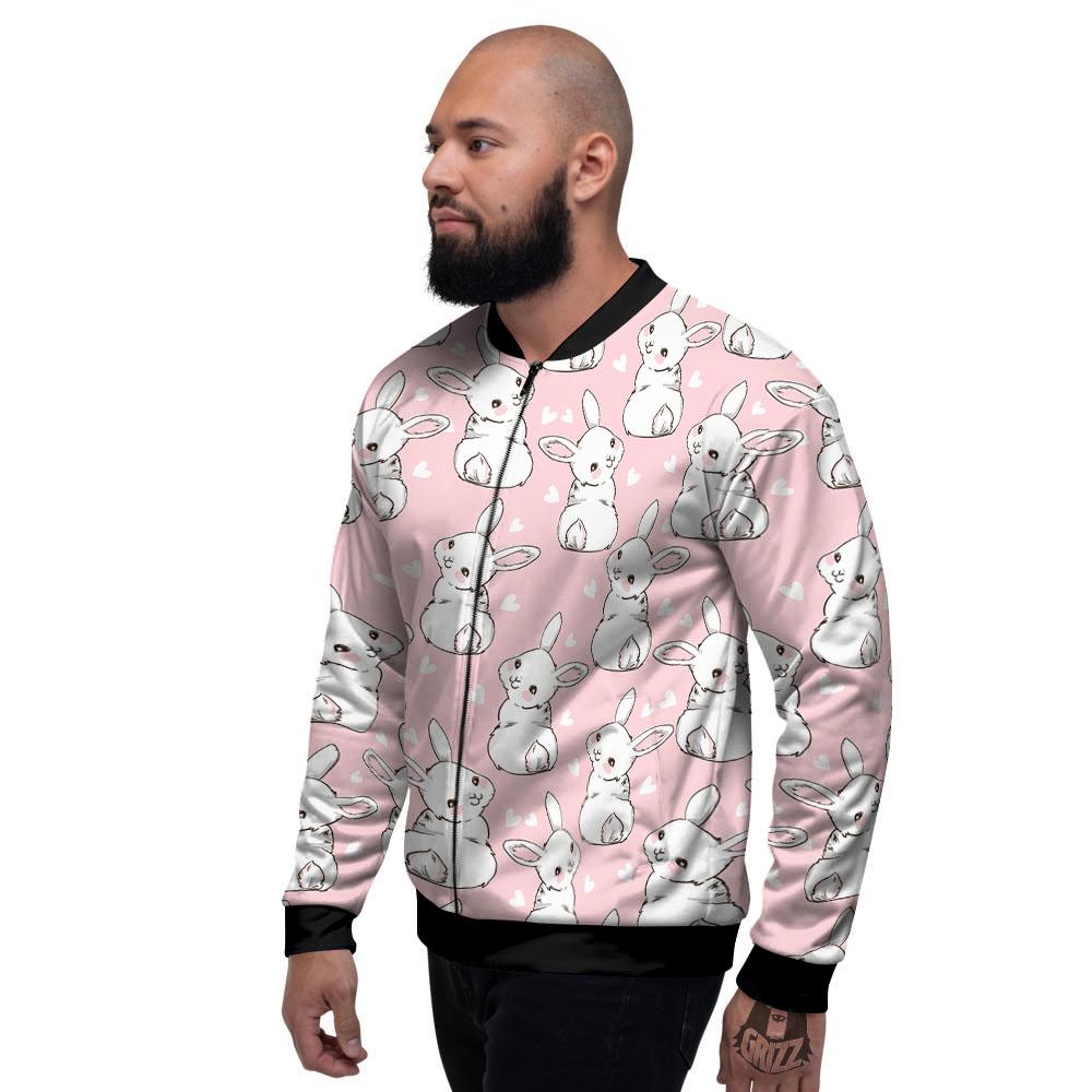 Rabbit Pink Print Pattern Men's Bomber Jacket-grizzshop