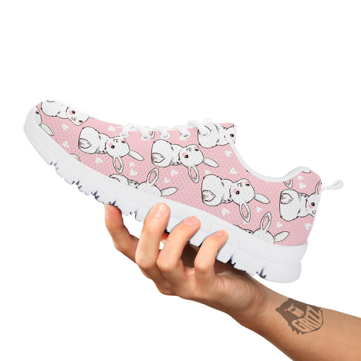 Rabbit Pink Print Pattern White Sneaker-grizzshop