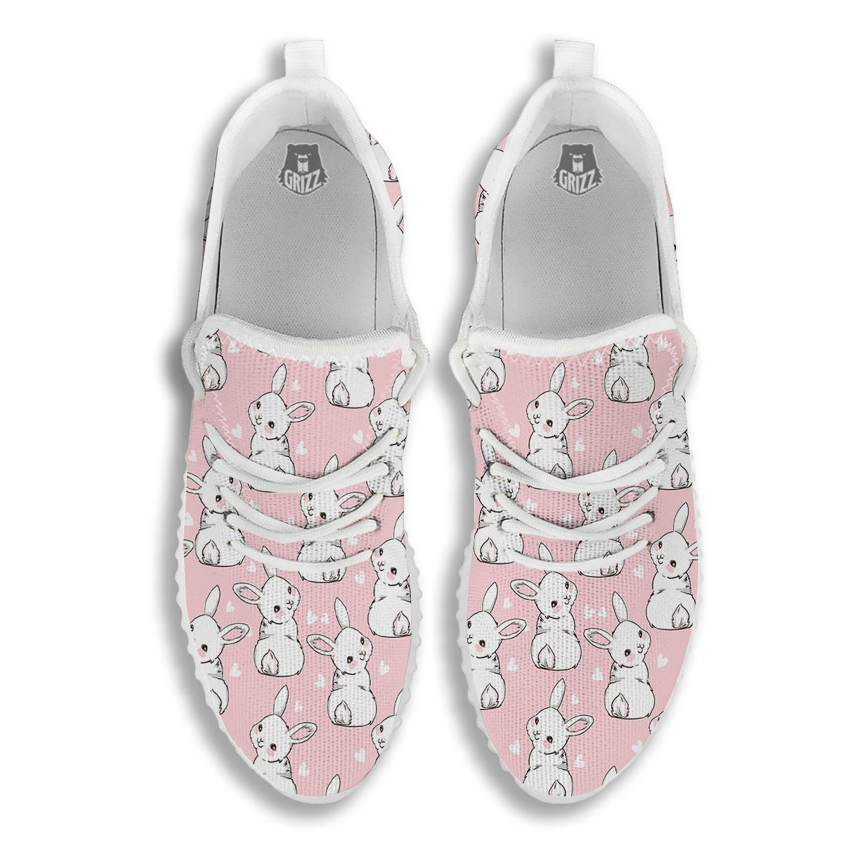 Rabbit Pink Print Pattern White Walking Shoes-grizzshop