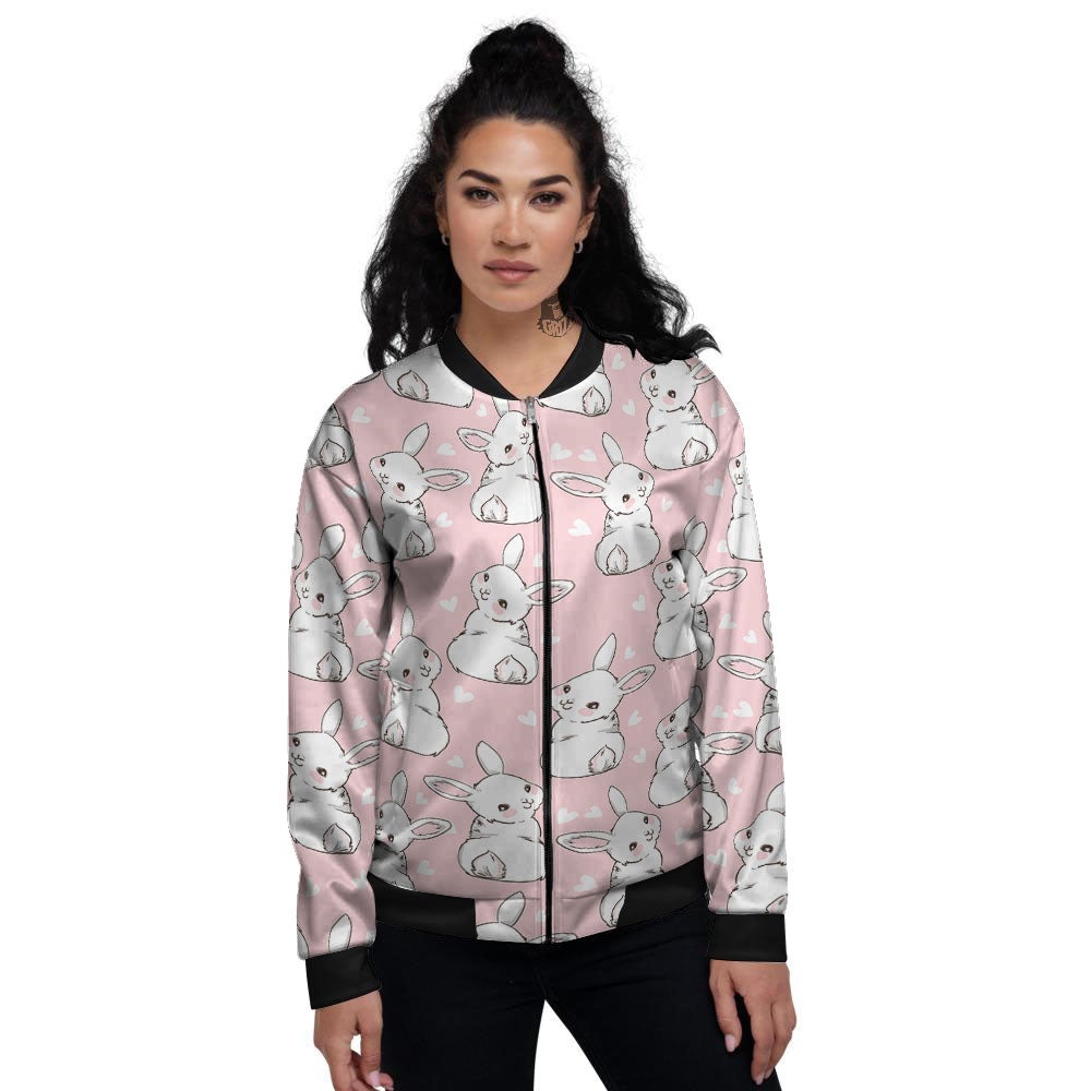 Rabbit Pink Print Pattern Women's Bomber Jacket-grizzshop