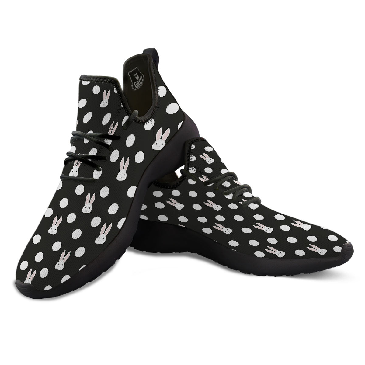 Rabbit Polka Dot Print Pattern Black Athletic Shoes-grizzshop