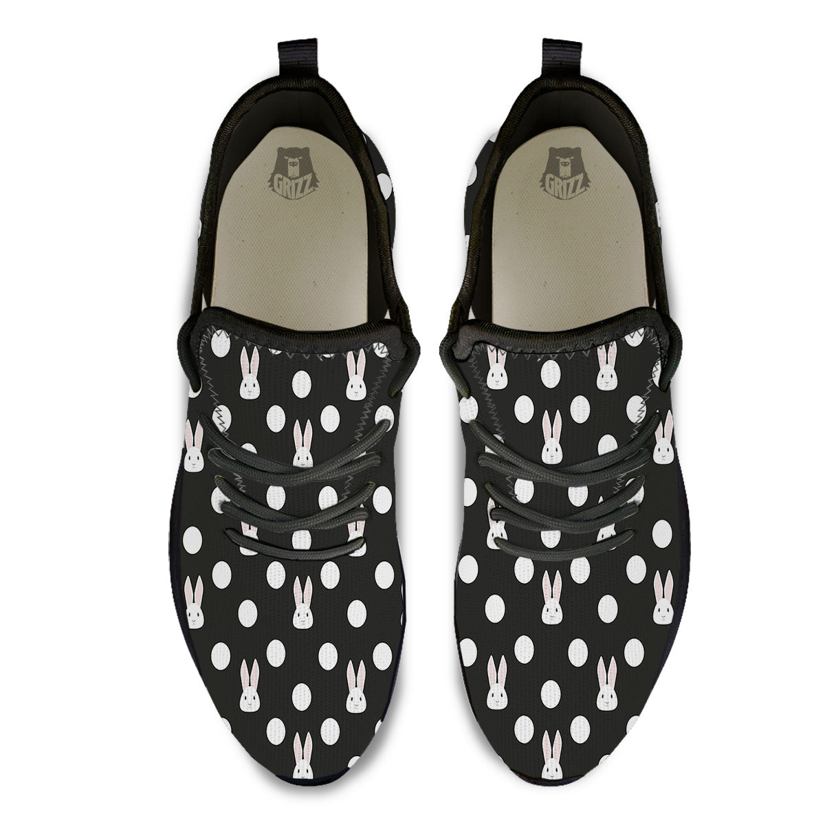 Rabbit Polka Dot Print Pattern Black Athletic Shoes-grizzshop
