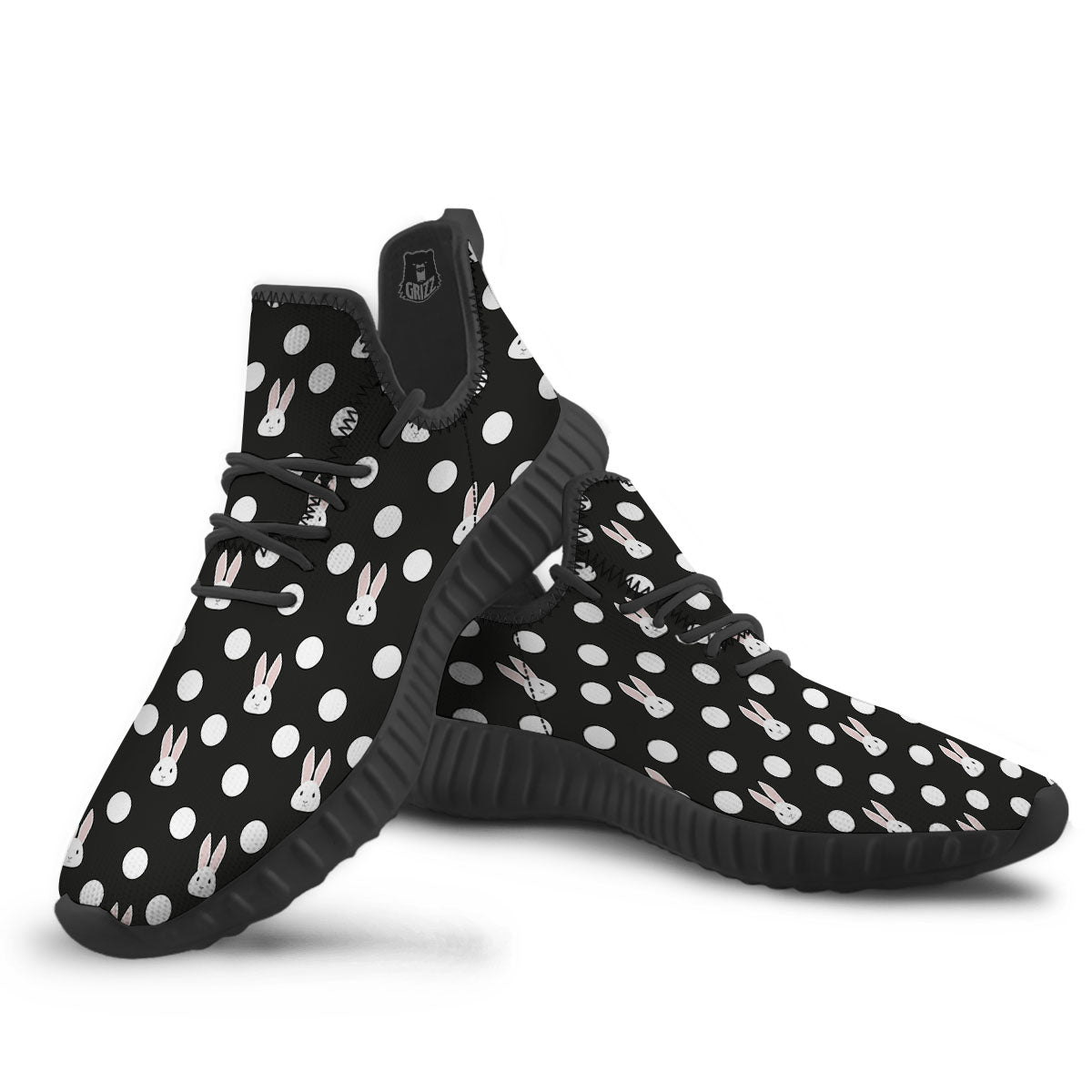 Rabbit Polka Dot Print Pattern Black Walking Shoes-grizzshop