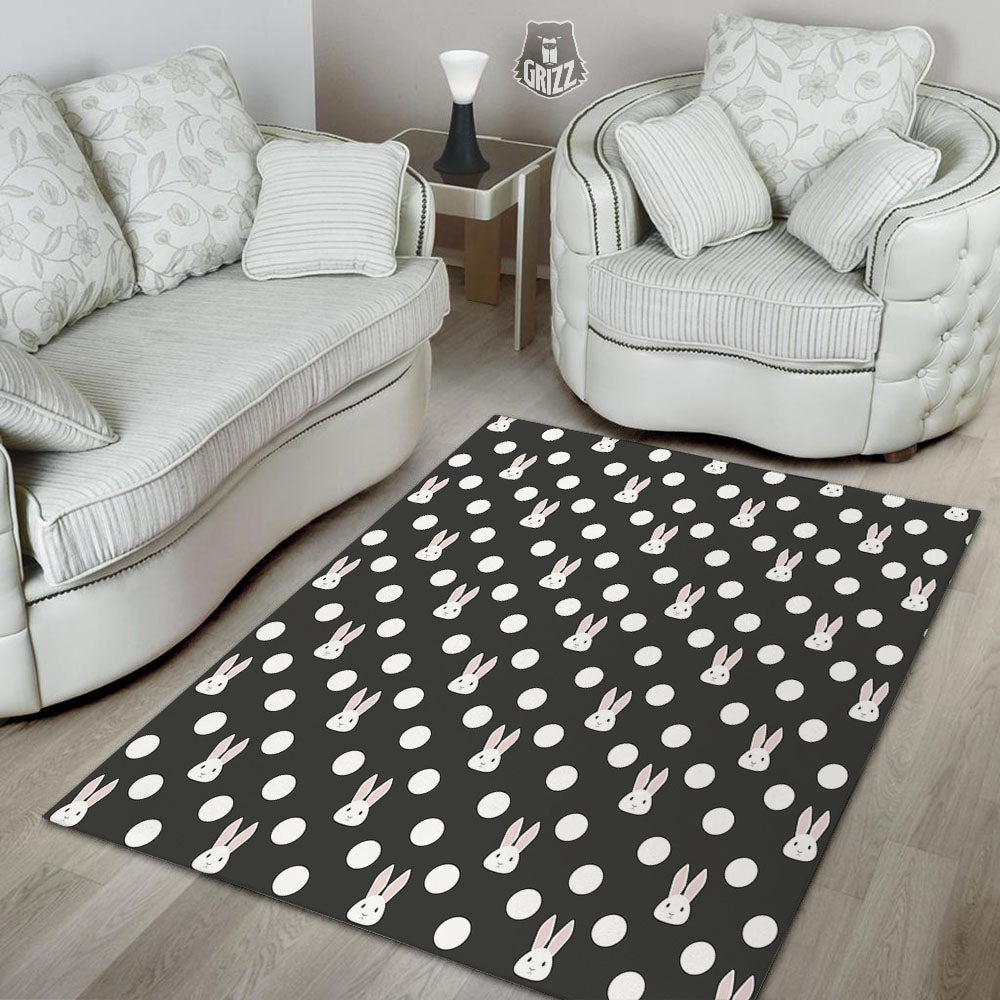 Rabbit Polka Dot Print Pattern Floor Mat-grizzshop