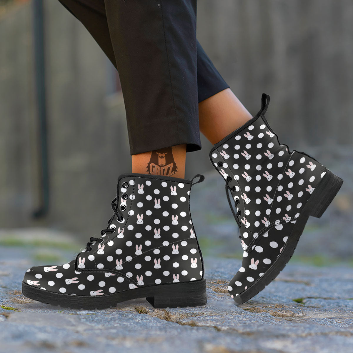 Rabbit Polka Dot Print Pattern Leather Boots-grizzshop