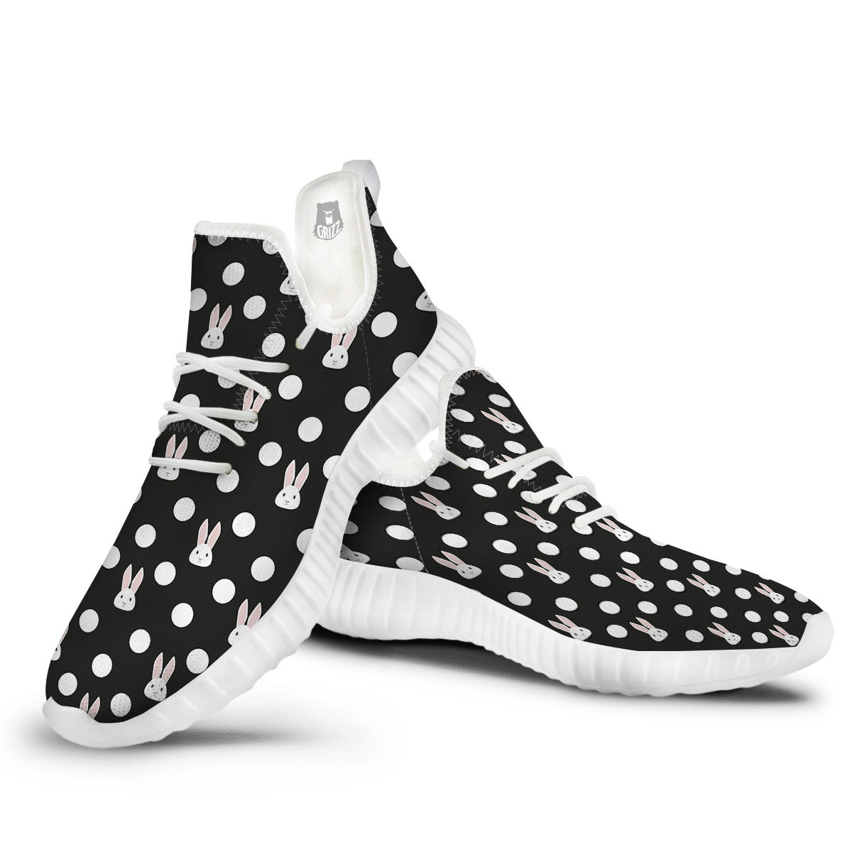 Rabbit Polka Dot Print Pattern White Walking Shoes-grizzshop