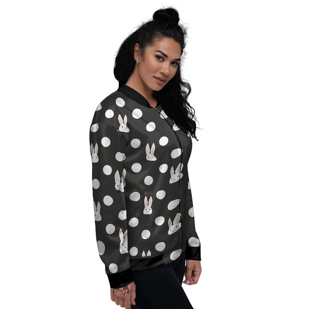 Rabbit Polka Dot Print Pattern Women's Bomber Jacket-grizzshop